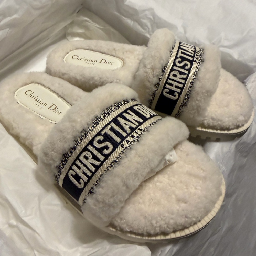 Dior Cream and Black Fuzzy Sandals - Picture 2 of 6